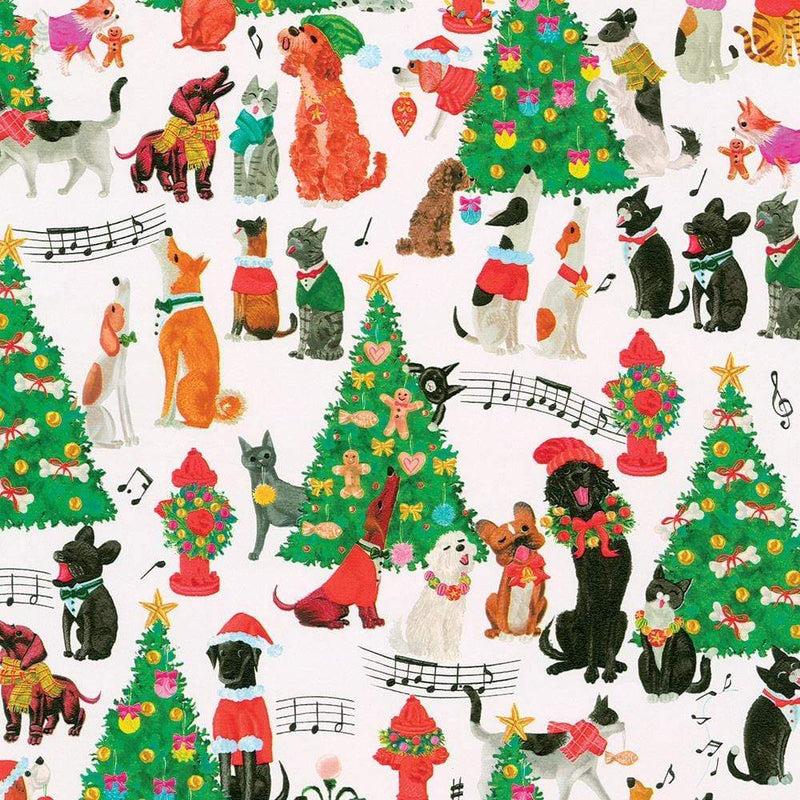 Caspari Caroling Pets Wrapping Paper - 30" X 8' Roll