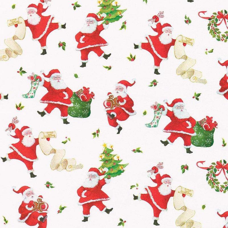 Caspari Dancing Santas Wrapping Paper - 30" X 8' Roll