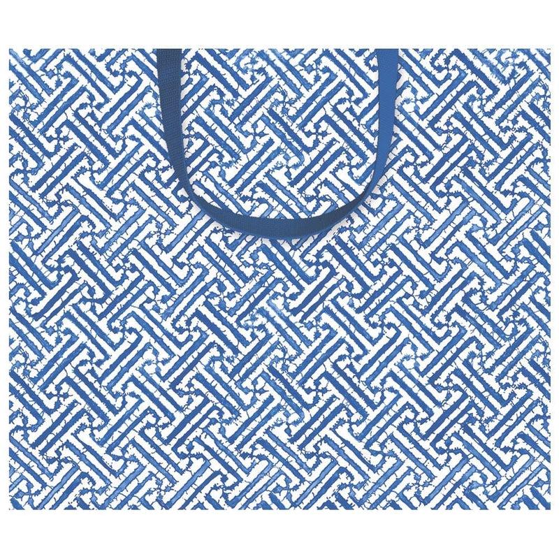 Caspari Fretwork Large Gift Bag In Blue - 1 Each