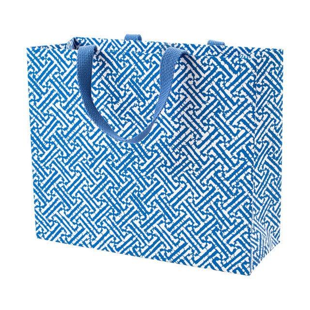 caspari Fretwork Large Gift Bag in Blue - 1 Each
