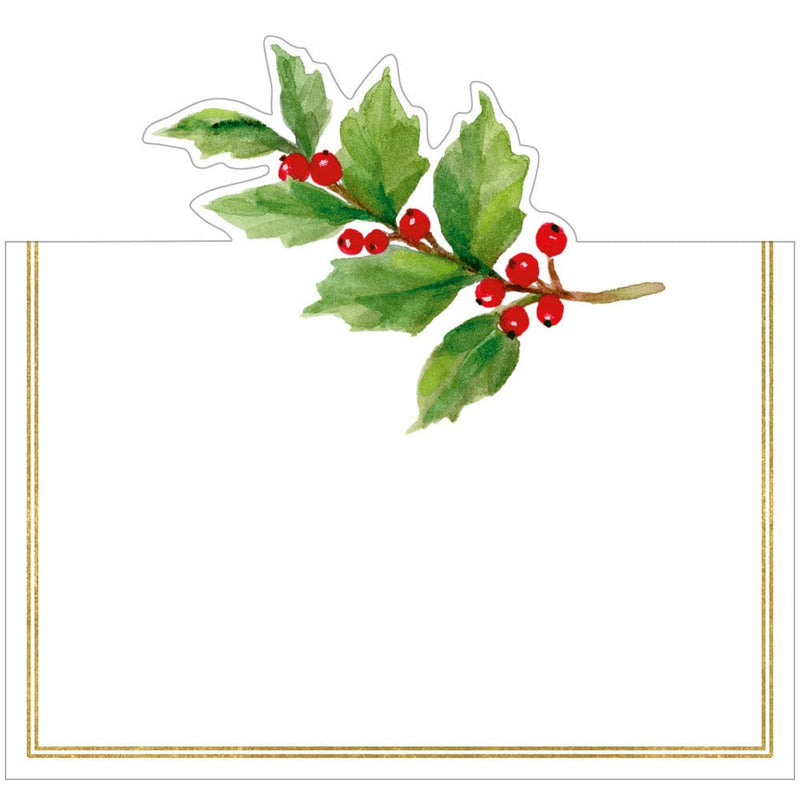 caspari Holly Sprig Foil Place Cards - 8 Per Package
