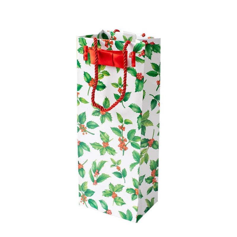caspari Holly Toss Wine & Bottle Gift Bag - 1 Each