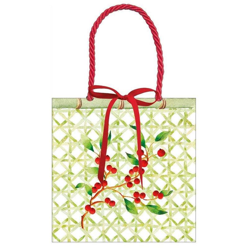 Caspari Holly Trellis Small Square Gift Bag - 1 Each