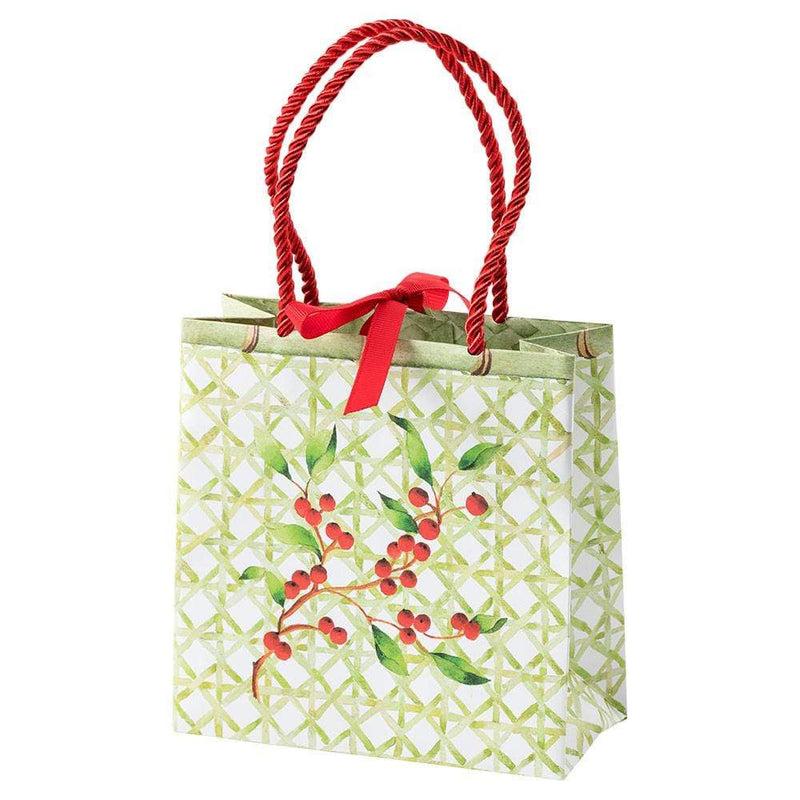 caspari Holly Trellis Small Square Gift Bag - 1 Each