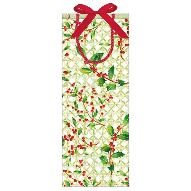 Caspari Holly Trellis Wine & Bottle Gift Bag - 1 Each