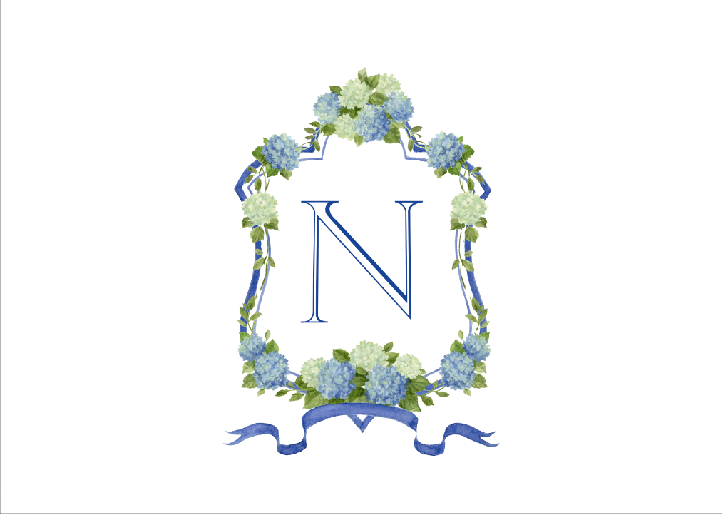 caspari Hydrangea Crest Personalized Folded Notes