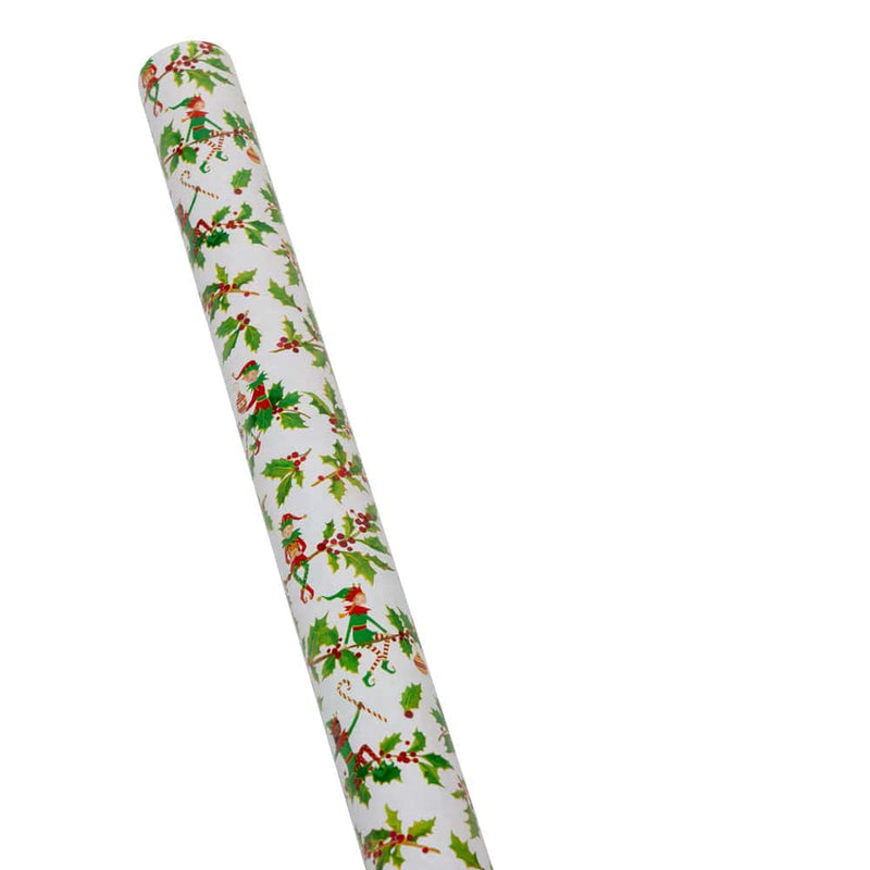 Caspari Jingle Elves Gift Wrap - One 30" X 8' Roll