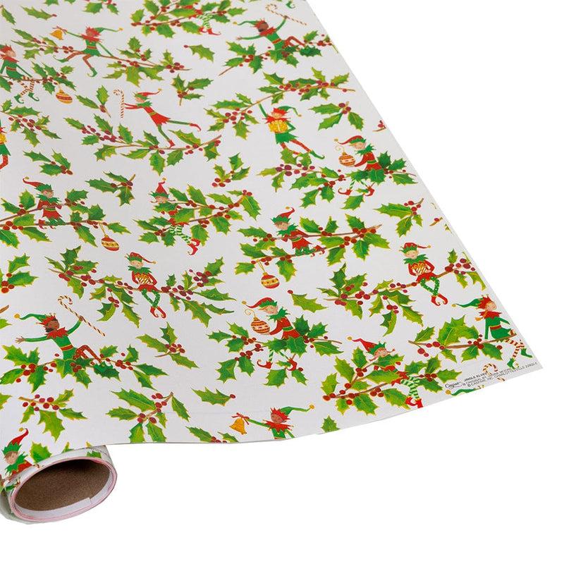caspari Jingle Elves Gift Wrap - One 30" x 8' Roll