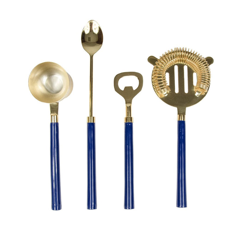 Caspari Navy & Shiny Brass Bar Tool Sets