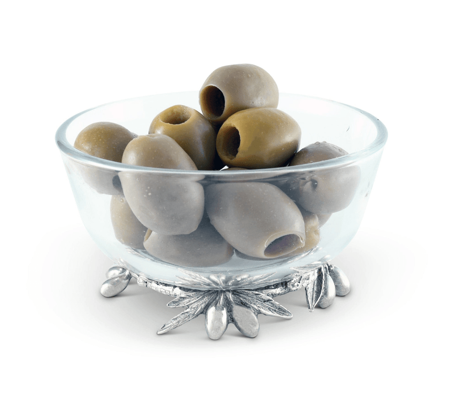 caspari Olive Grove Glass & Pewter Bowl