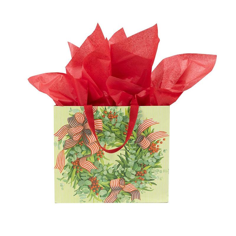 Caspari Ribbon Stripe Wreath Large Gift Bag - 1 Each