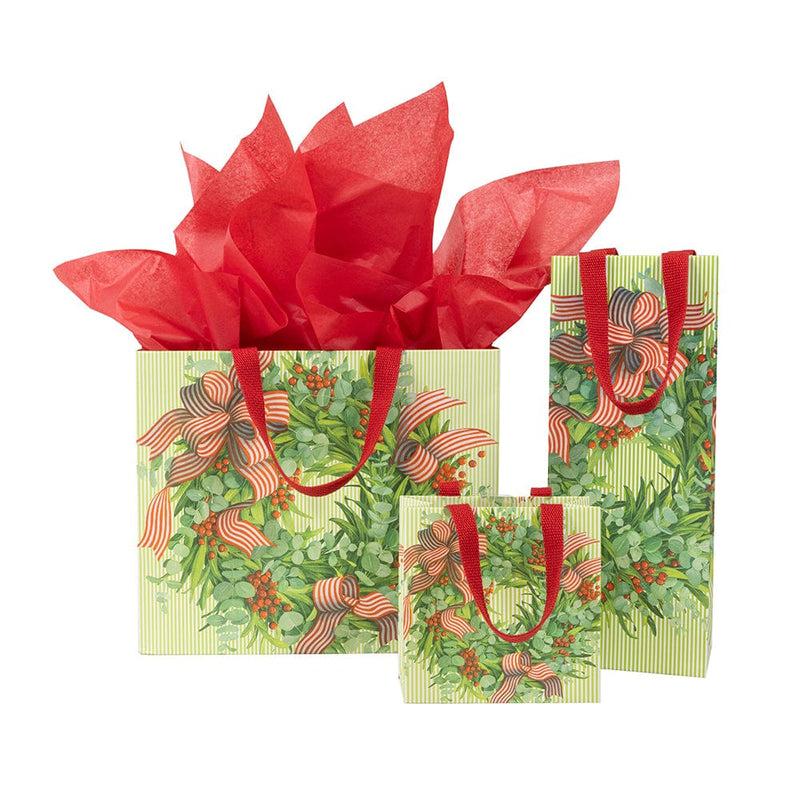 Caspari Ribbon Stripe Wreath Large Gift Bag - 1 Each