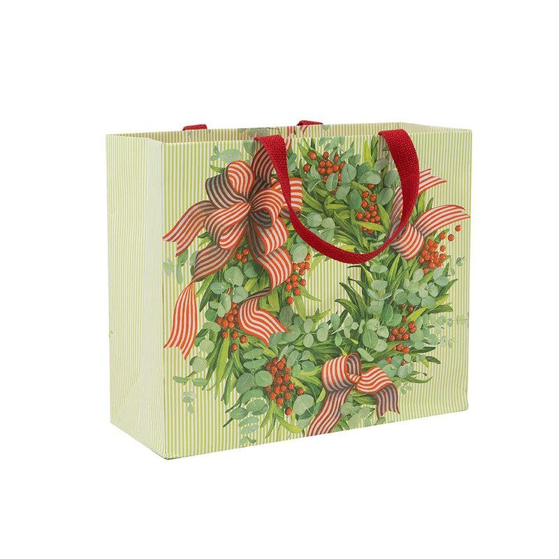 caspari Ribbon Stripe Wreath Large Gift Bag - 1 Each