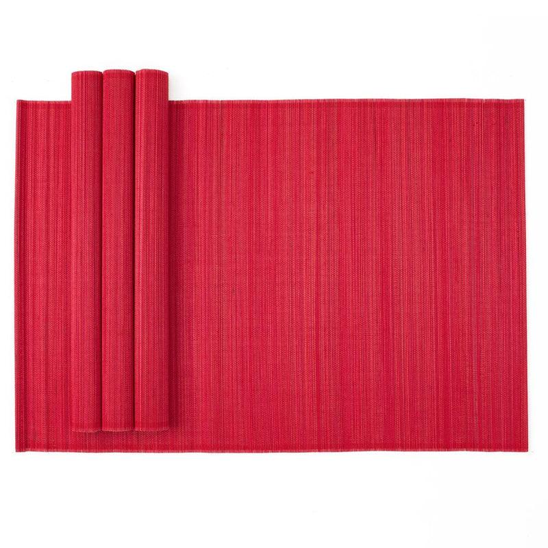 caspari Roll-Up Bamboo Placemats in Red - Set of 4