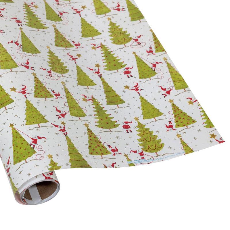 caspari Twirling Santas Gift Wrap - One 30" x 8' Roll