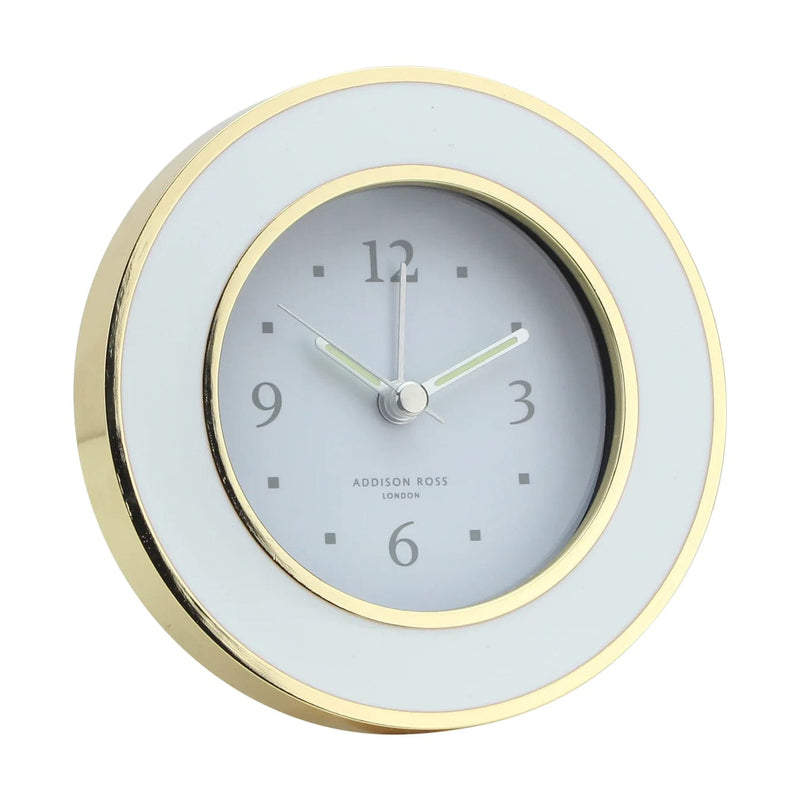 caspari White Enamel & Gold Alarm Clock