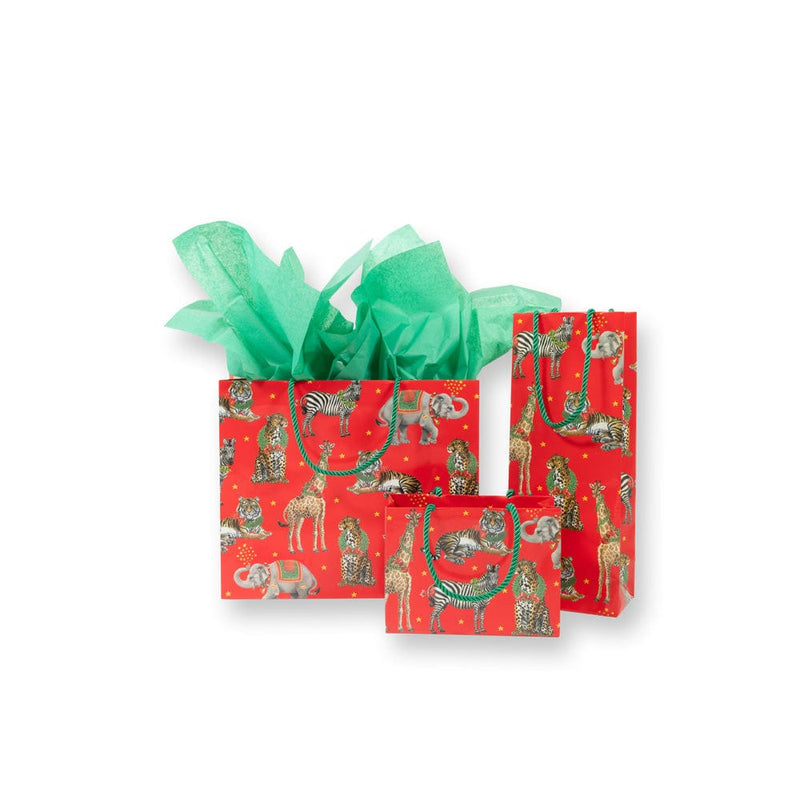 Caspari Wild Christmas Red Gift Bags