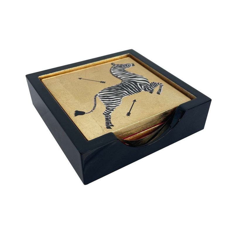 caspari Zebras Gold Coasters - Set Of 4 In Holder