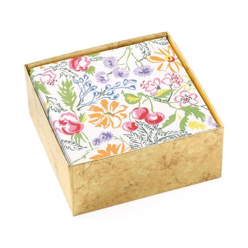 caspari Cerise Floral Boxed Paper Cocktail Napkins - 40 Per Box