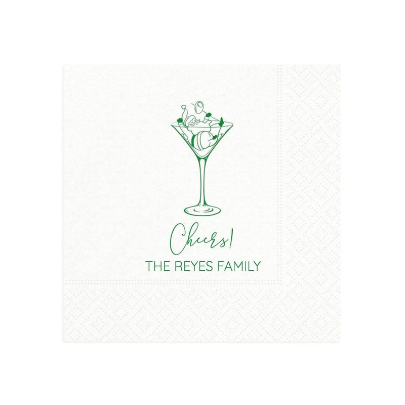 Caspari Cheers Martini Santa Personalized Cocktail Napkins