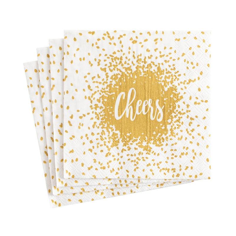 Caspari Cheers Paper Cocktail Napkins In Gold - 20 Per Package