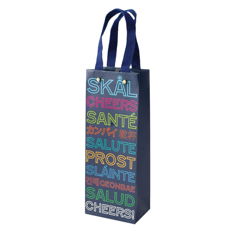 caspari Cheers Salud Prost Wine & Bottle Gift Bag - 1 Each