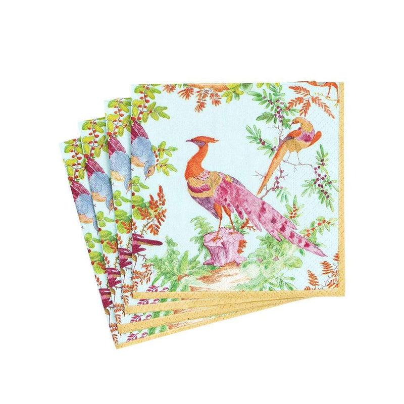 Caspari Chelsea Birds Paper Cocktail Napkins In Celadon - 20 Per Package