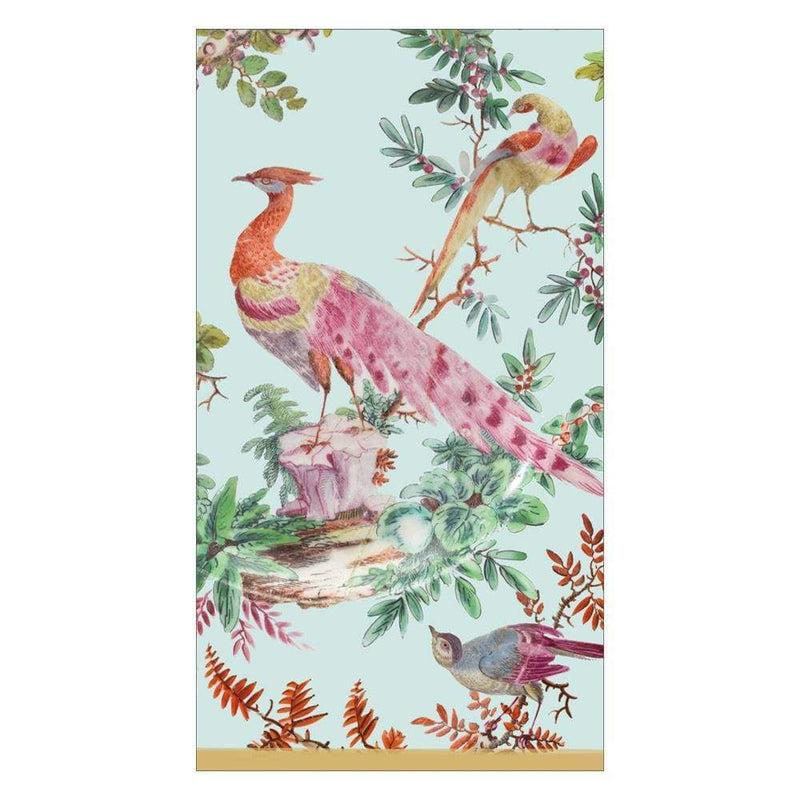 Caspari Chelsea Birds Paper Guest Towel Napkins In Celadon - 15 Per Package