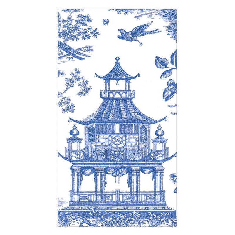 caspari Chinoiserie Toile Pagoda Guest Towel Napkins in Blue - 15 Per Package