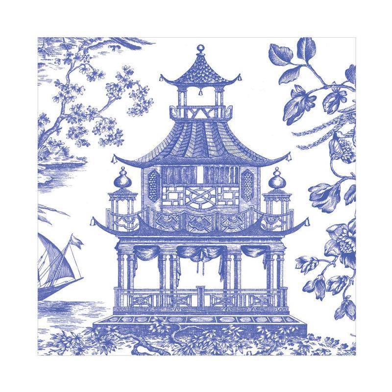 caspari Chinoiserie Toile Pagoda Luncheon Napkins in Blue- 20 Per Package