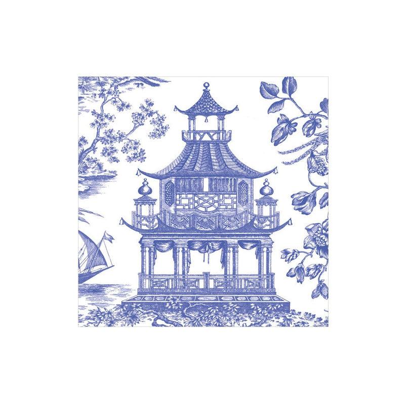 caspari Chinoiserie Toile Pagoda Paper Cocktail Napkins in Blue - 20 per Package