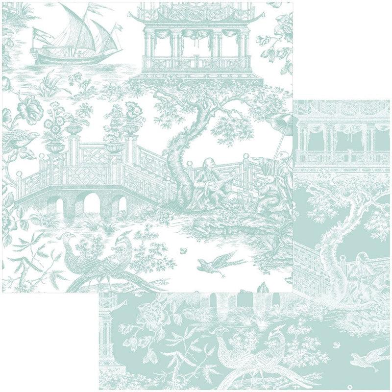 caspari Chinoiserie Toile Reversible Gift Wrapping Paper in Robin's Egg - 30" x 8' Roll