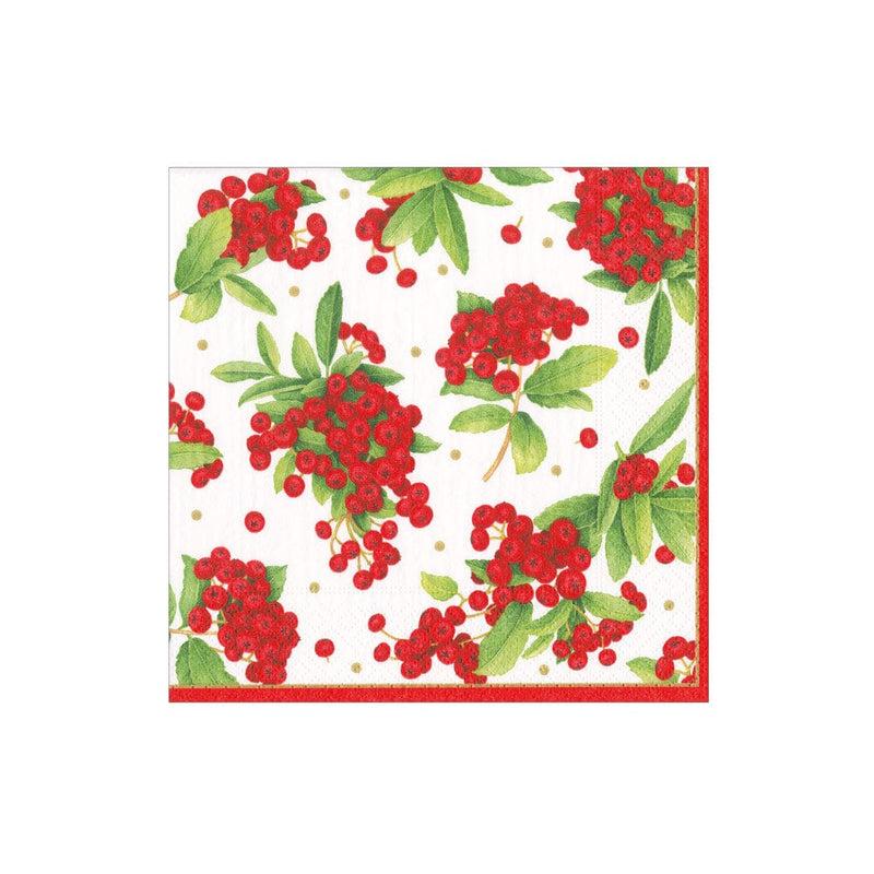 caspari Christmas Berry Paper Cocktail Napkins in Red - 20 Per Package