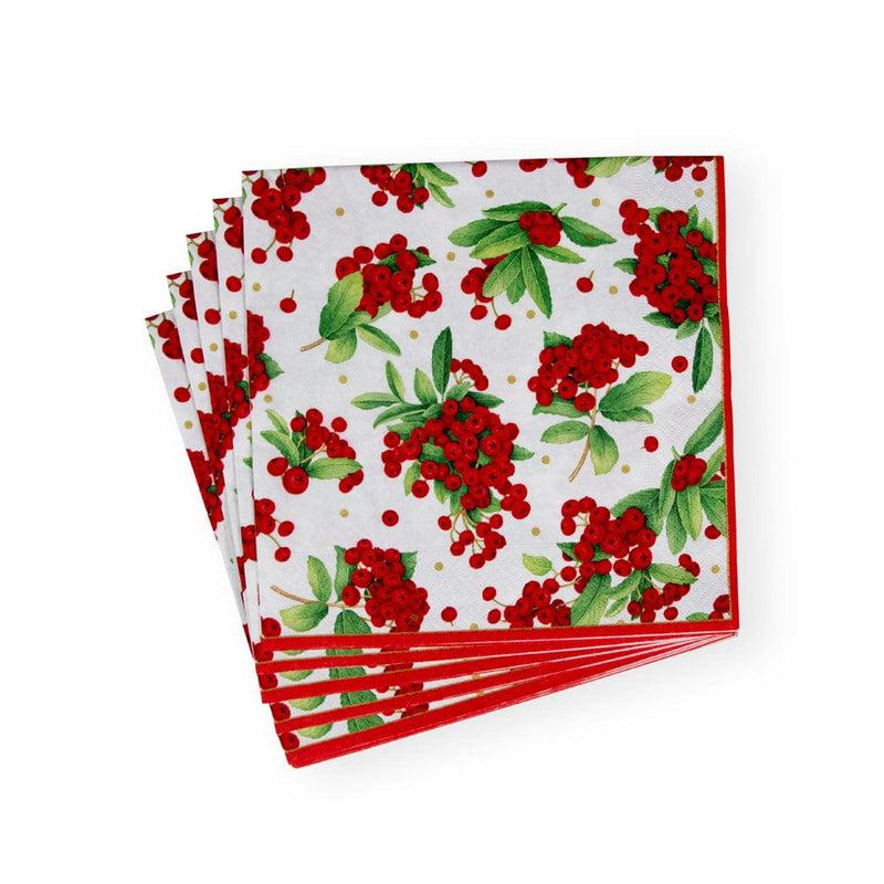 Caspari Christmas Berry Paper Dinner Napkins In Red - 20 Per Package