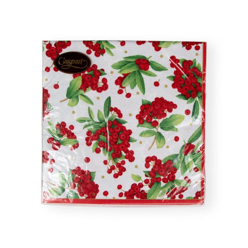 Caspari Christmas Berry Paper Dinner Napkins In Red - 20 Per Package