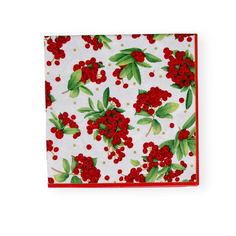 caspari Christmas Berry Paper Dinner Napkins in Red - 20 Per Package