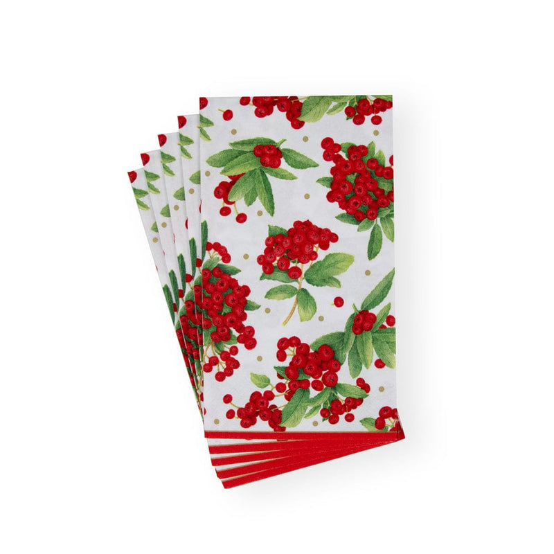 Caspari Christmas Berry Paper Guest Towel Napkins In Red - 15 Per Package