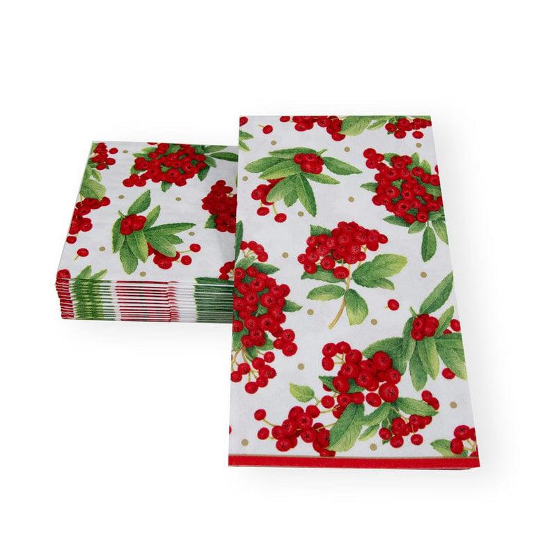 Caspari Christmas Berry Paper Guest Towel Napkins In Red - 15 Per Package