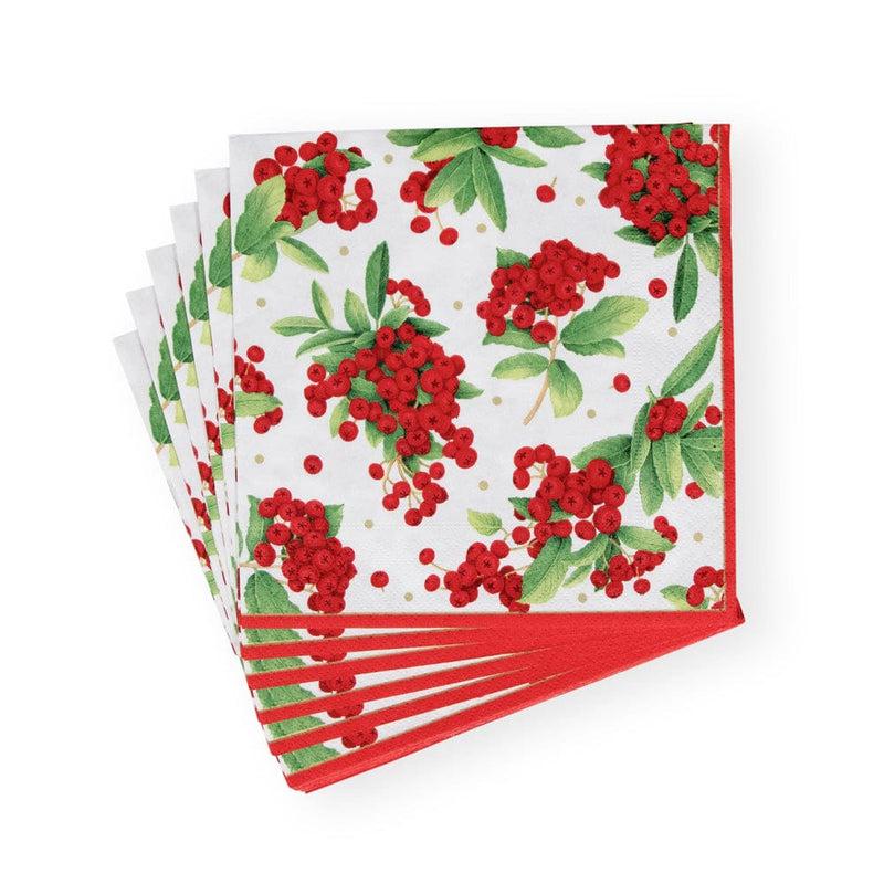 Caspari Christmas Berry Paper Luncheon Napkins In Red - 20 Per Package