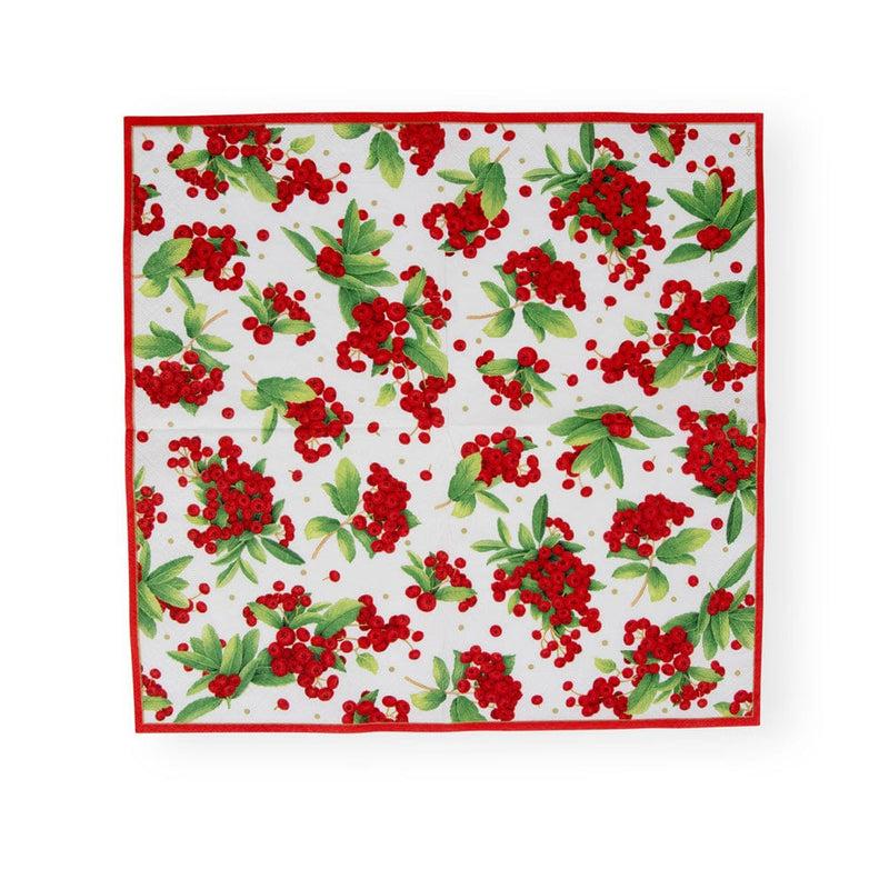 Caspari Christmas Berry Paper Luncheon Napkins In Red - 20 Per Package