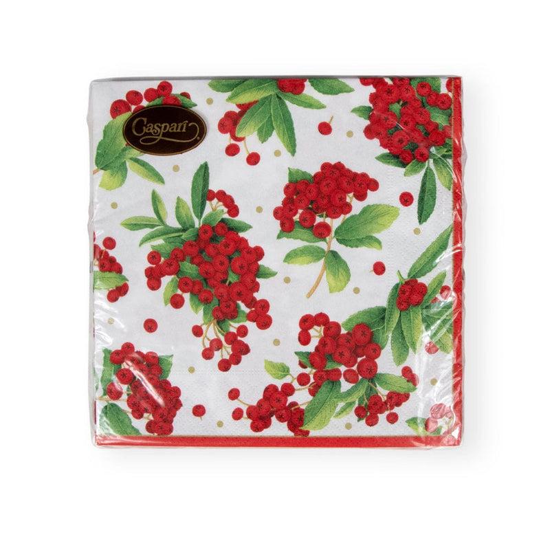 Caspari Christmas Berry Paper Luncheon Napkins In Red - 20 Per Package
