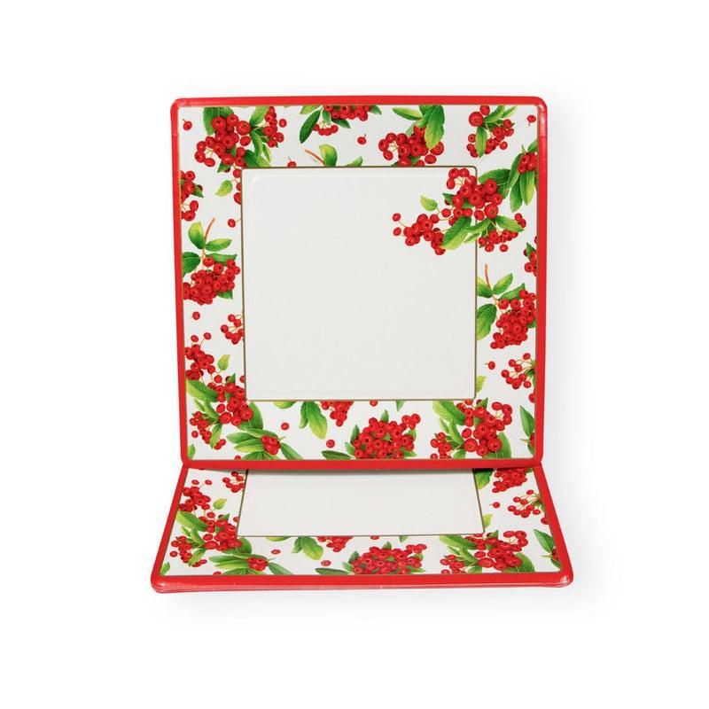 Caspari Christmas Berry Square Paper Dinner Plates In Red - 8 Per Package