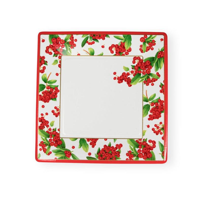 caspari Christmas Berry Square Paper Dinner Plates in Red - 8 Per Package