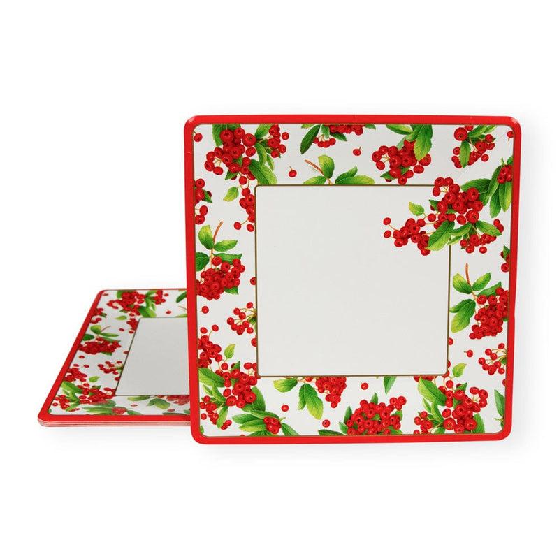 Caspari Christmas Berry Square Paper Salad & Dessert Plates In Red - 8 Per Package