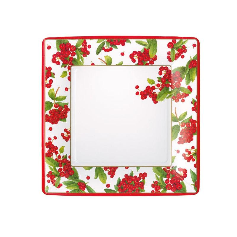 Caspari Christmas Berry Square Paper Salad & Dessert Plates In Red - 8 Per Package