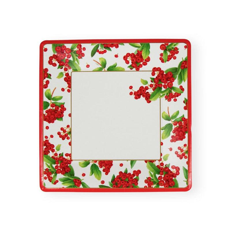 caspari Christmas Berry Square Paper Salad & Dessert Plates in Red - 8 Per Package