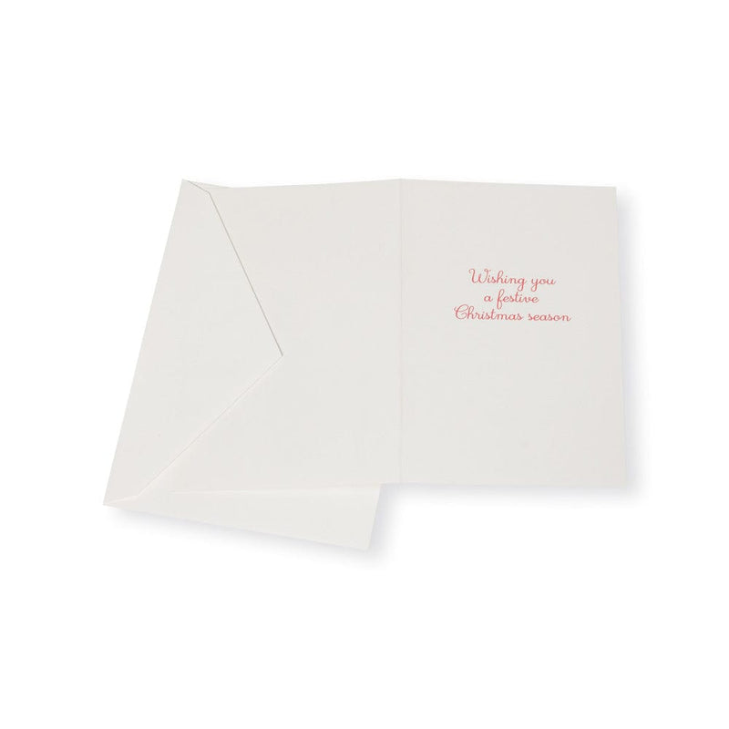 Caspari Christmas Cheer With Santa & Reindeer Small Boxed Christmas Cards - 15 Christmas Cards & 15 Envelopes