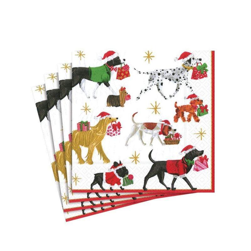 Caspari Christmas Delivery Paper Cocktail Napkins In White - 20 Per Package