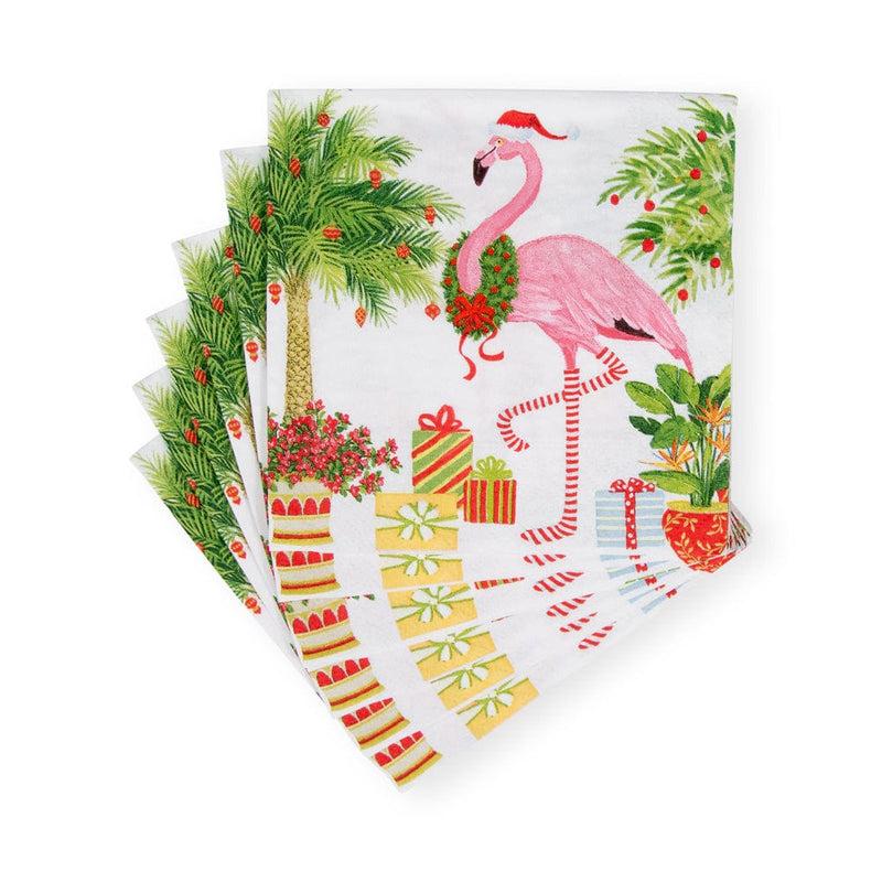 Caspari Christmas Flamingos Paper Cocktail Napkins - 20 Per Package