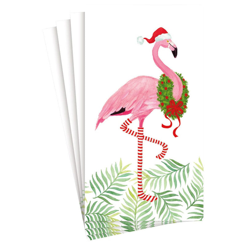 Caspari Christmas Flamingos Paper Guest Towel Napkins - 15 Per Package